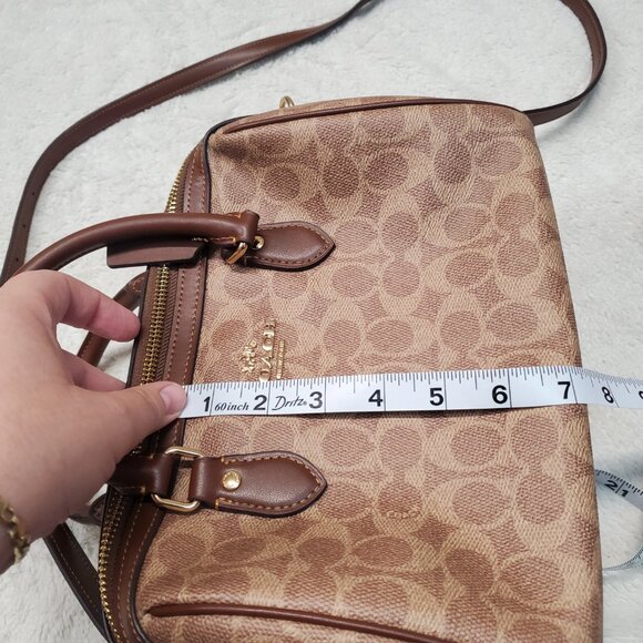 Coach Rowan Satchel Brown Cream Tan Classic Logo Canvas Shoulder Bag CV961 - Picture 14 of 14